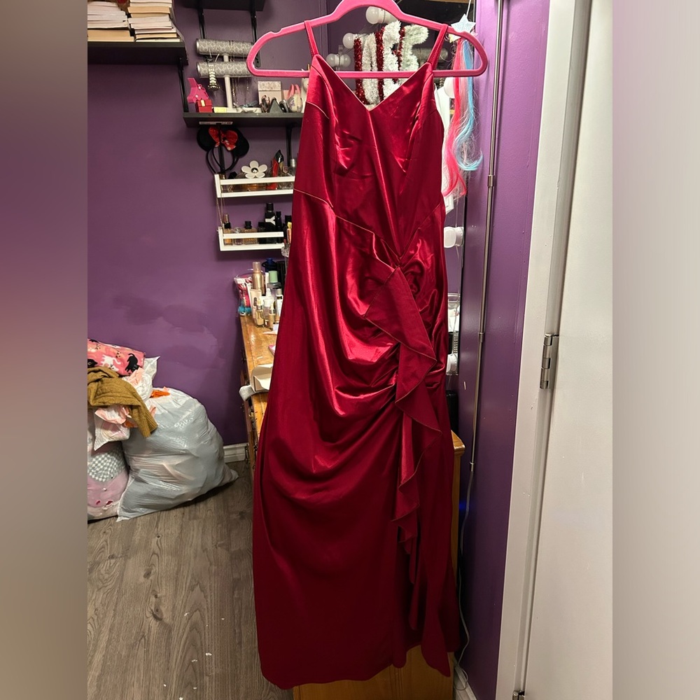 Red Satin V-Necked dress